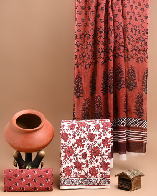 Designer Hand Block Print Pure Cotton Suit With Cotton Mulmul Dupatta