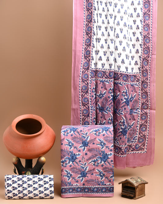 Designer Hand Block Print Pure Cotton Suit With Cotton Mulmul Dupatta