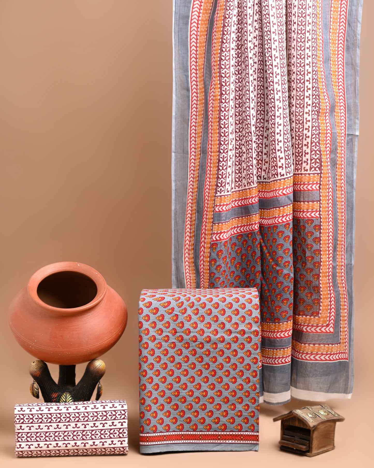 Designer Hand Block Print Pure Cotton Suit With Cotton Mulmul Dupatta