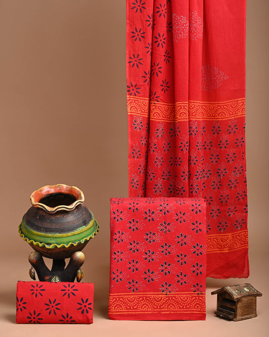 Block Printed Pure Cotton Suits With Cotton Mulmul Dupatta