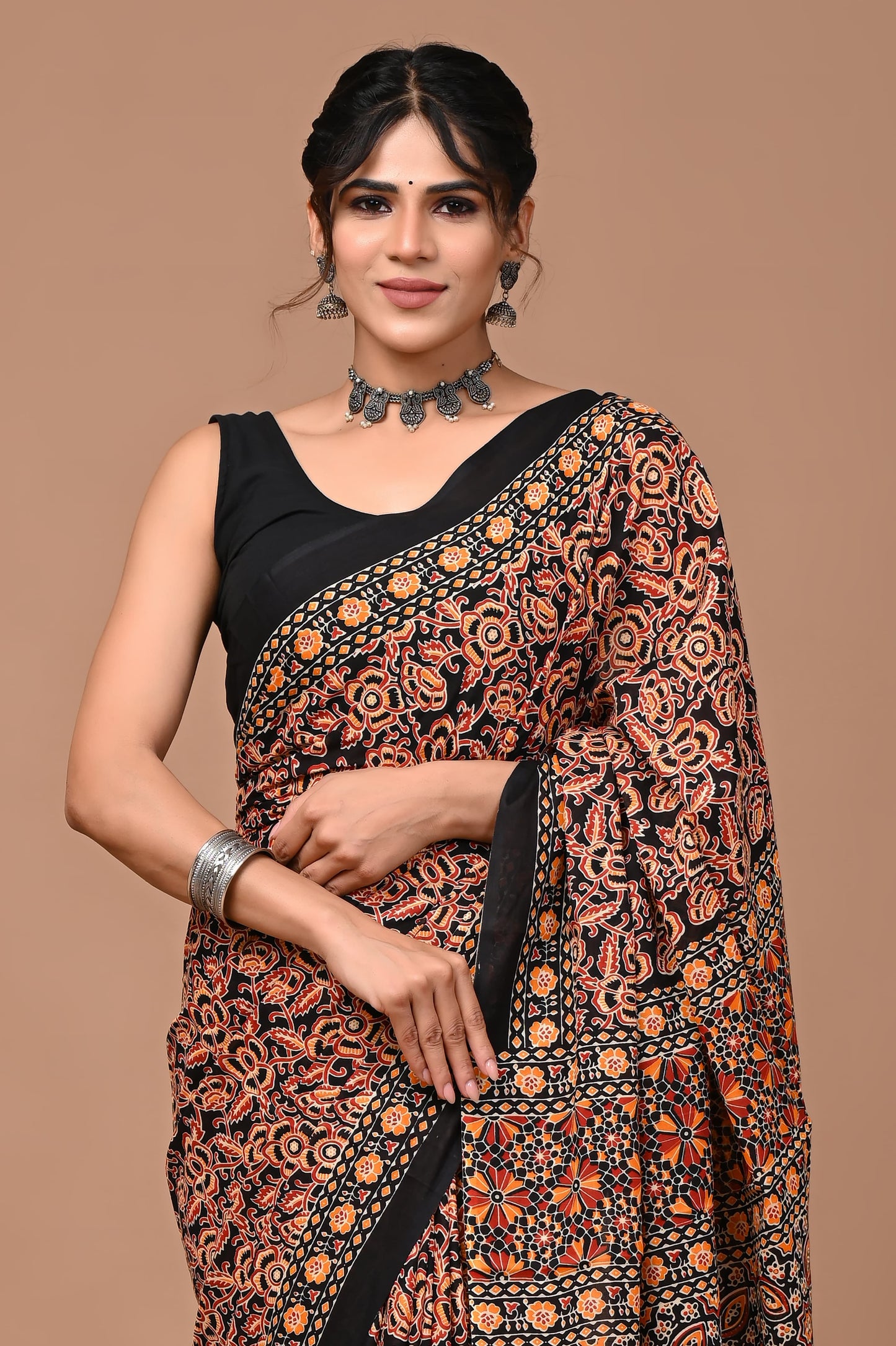 Jaipuri Printed Pure Cotton Mulmul Saree With Blouse