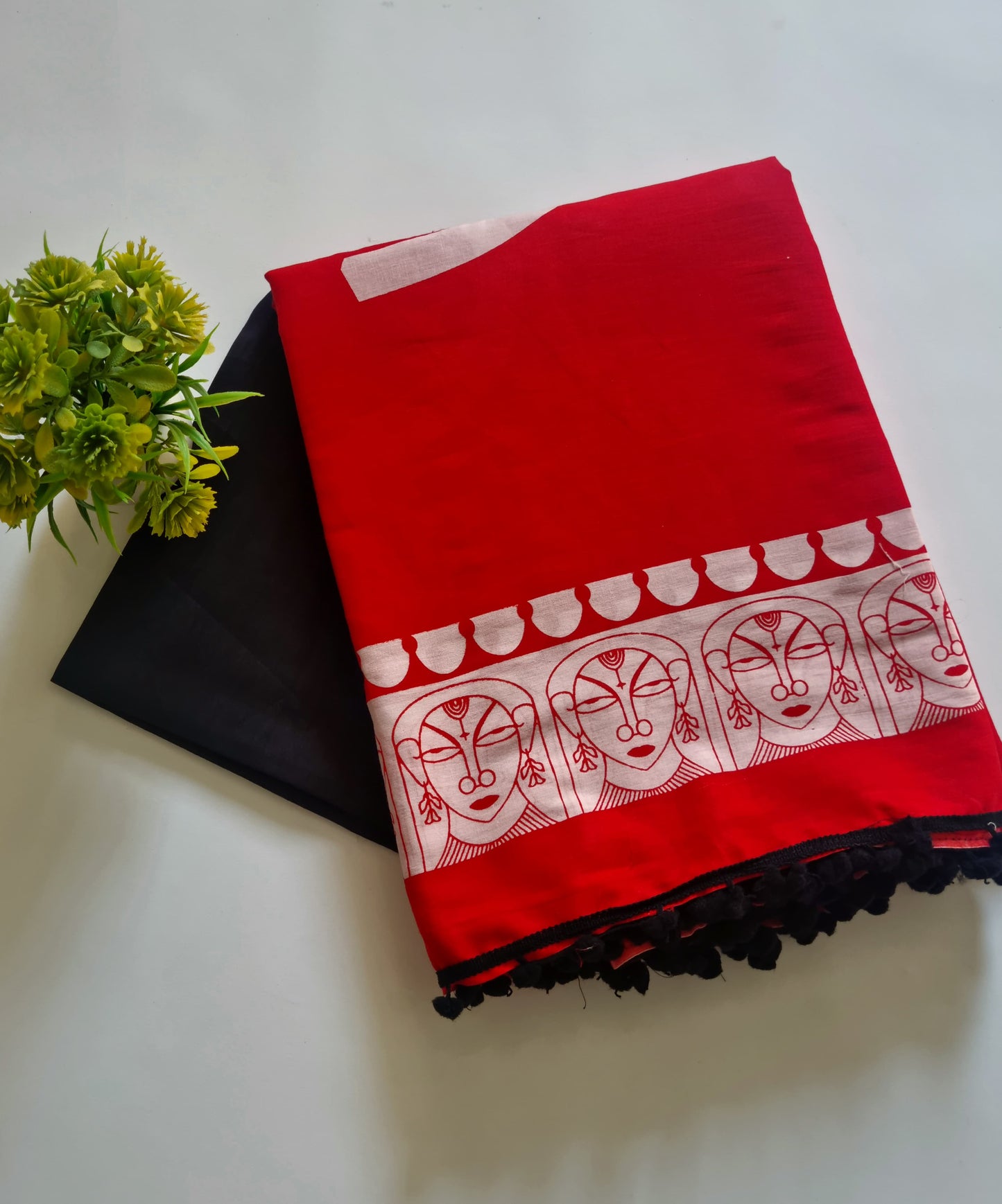 Printed Pure Cotton Mulmul Saree With PomPom Lace