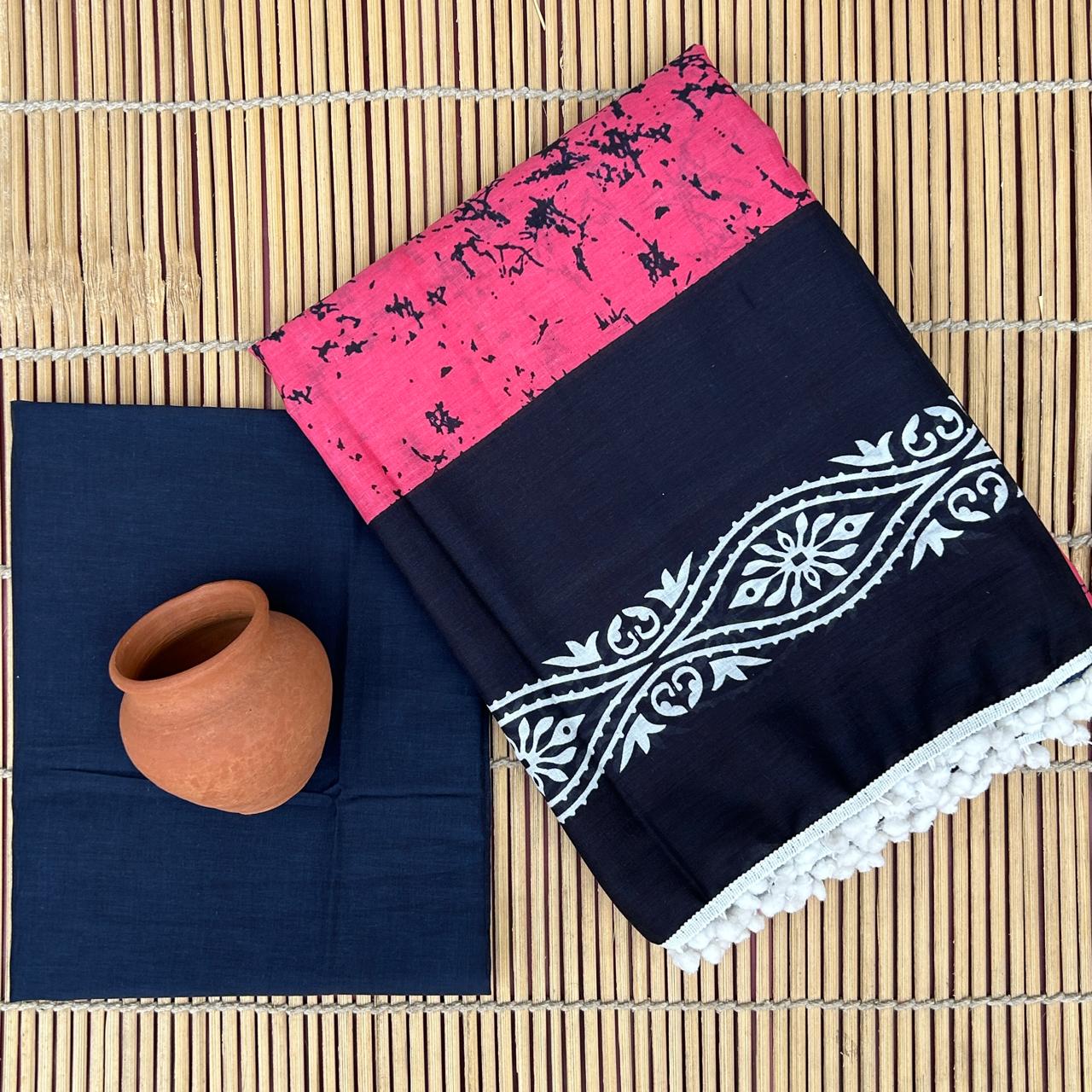 Printed Pure Cotton Mulmul Saree PomPom Lace