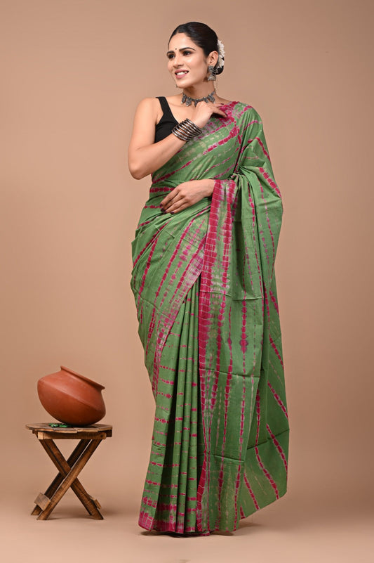Printed Pure Cotton Mulmul Saree With Blouse