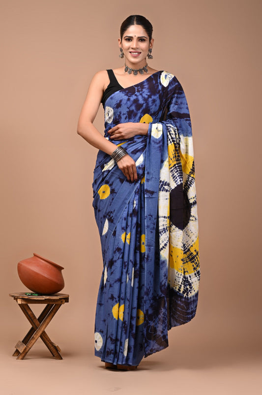 Printed Pure Cotton Mulmul Saree With Blouse