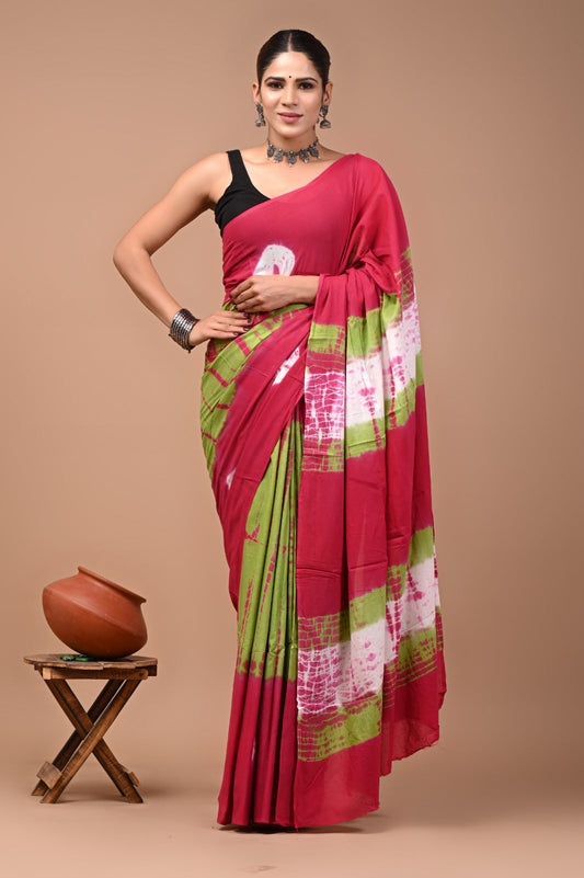 Printed Pure Cotton Mulmul Saree With Blouse