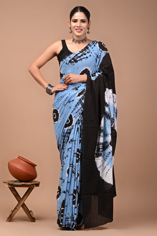 Printed Pure Cotton Mulmul Saree With Blouse