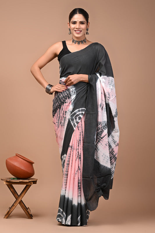 Printed Pure Cotton Mulmul Saree With Blouse