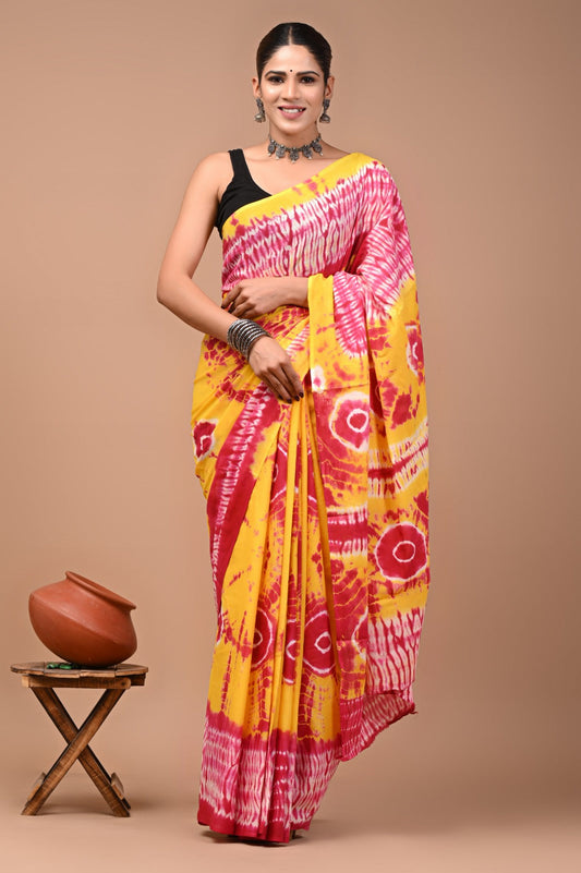 Printed Pure Cotton Mulmul Saree With Blouse