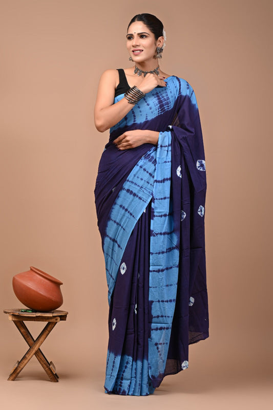 Printed Pure Cotton Mulmul Saree With Blouse