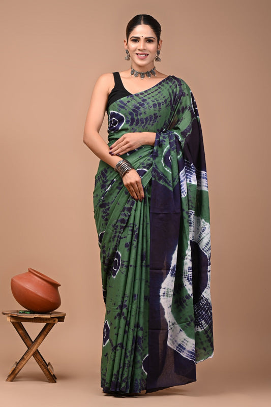 Printed Pure Cotton Mulmul Saree With Blouse