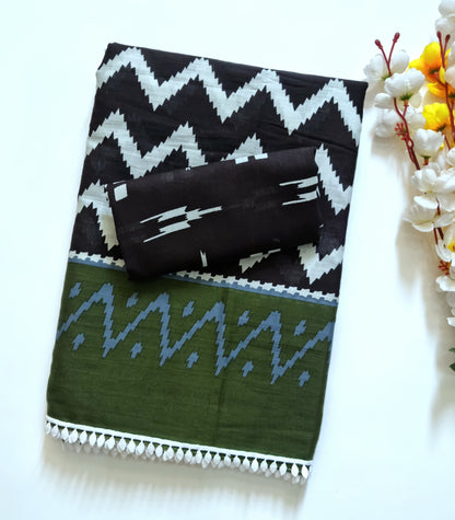 Exclusive Printed Pure Cotton Mulmul Saree New Leaf Lace