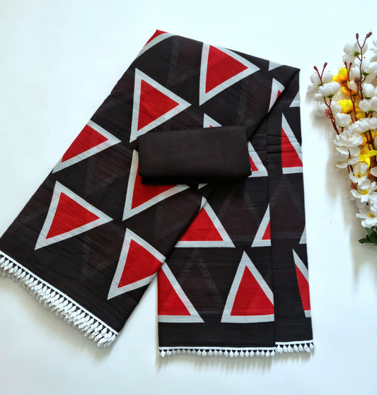 Exclusive Printed Pure Cotton Mulmul Saree with Leaf Lace