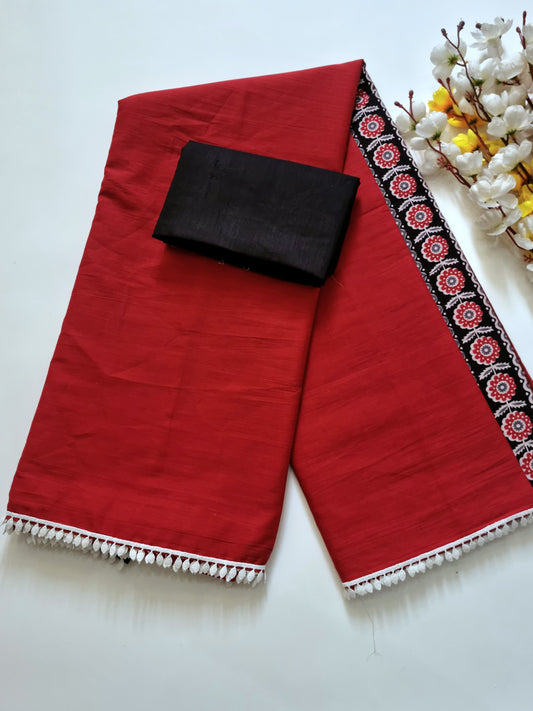 Exclusive Printed Pure Cotton Mulmul Saree with Leaf Lace