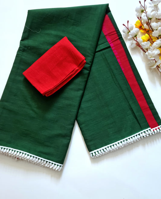 Exclusive Printed Pure Cotton Mulmul Saree with Leaf Lace