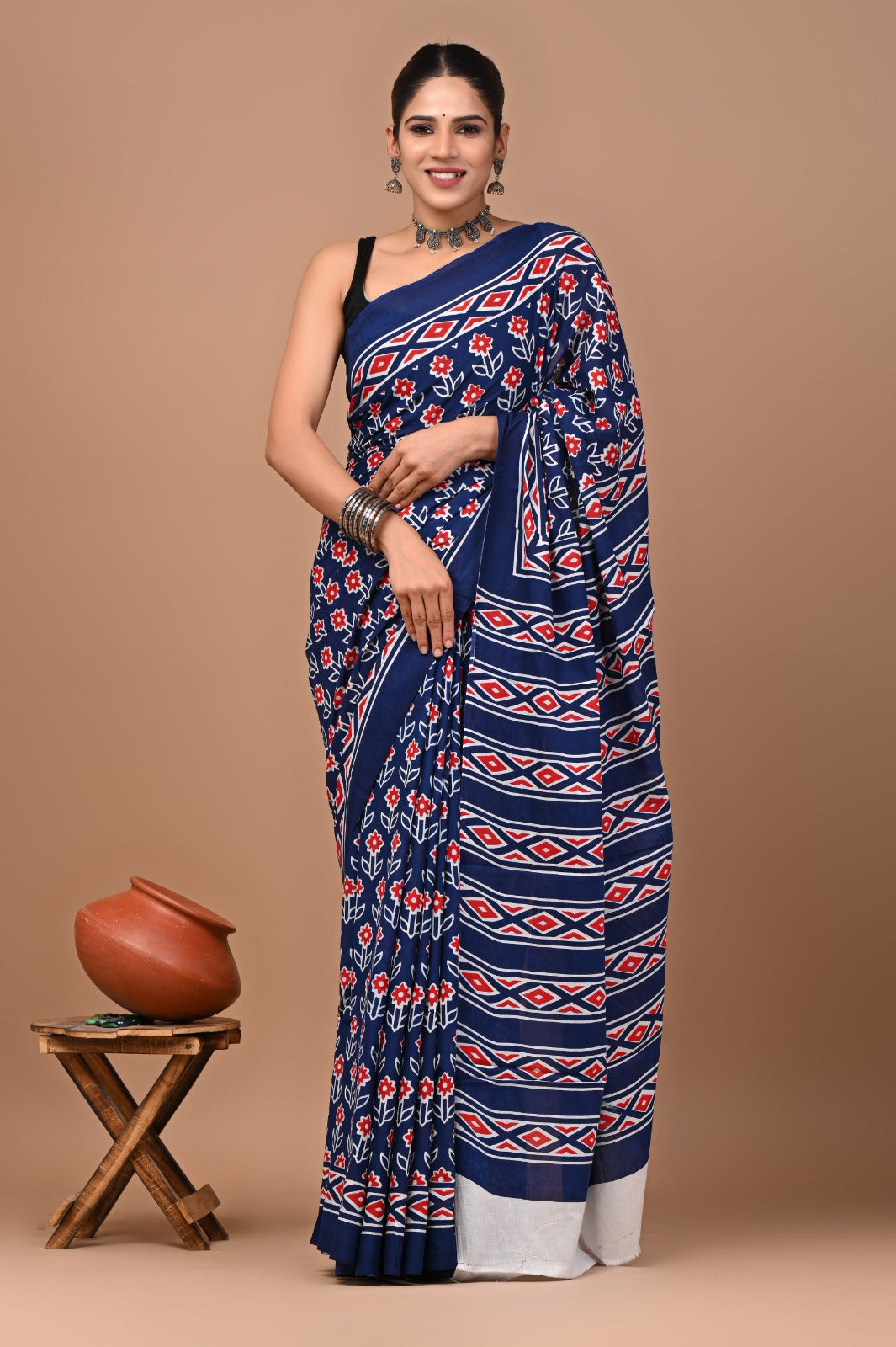 Rajasthan Fabric Printed Pure Cotton Mulmul Saree With Blouse