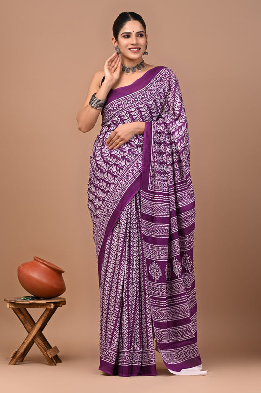 Rajasthan Fabric Printed Pure Cotton Mulmul Saree With Blouse