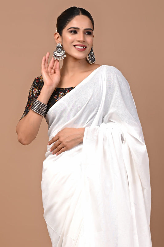 Handloom Cotton Saree With Printed Blouse