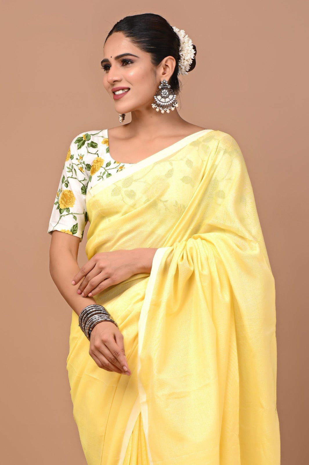 Handloom Cotton Saree With Printed Blouse