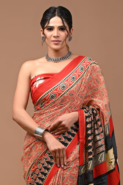 Printed Pure Cotton Mulmul Saree With Blouse