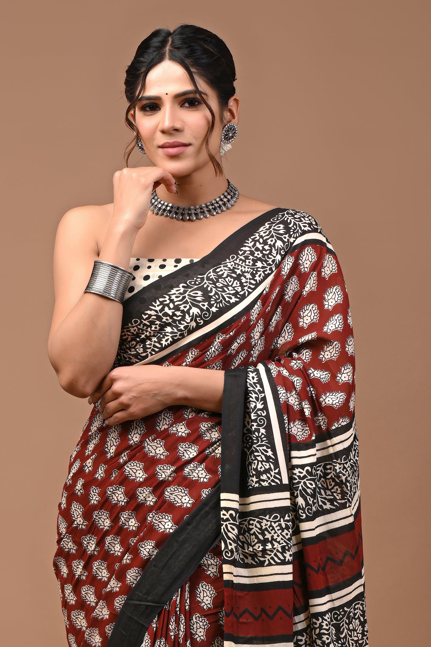 Printed Pure Cotton Mulmul Saree With Blouse