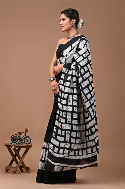 Printed Pure Cotton Mulmul Saree With Blouse