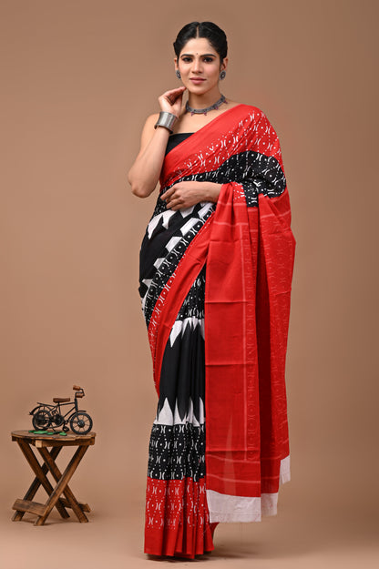 Printed Pure Cotton Mulmul Saree With Blouse