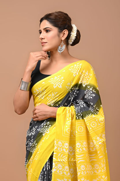 Printed Pure Cotton Mulmul Saree With Blouse