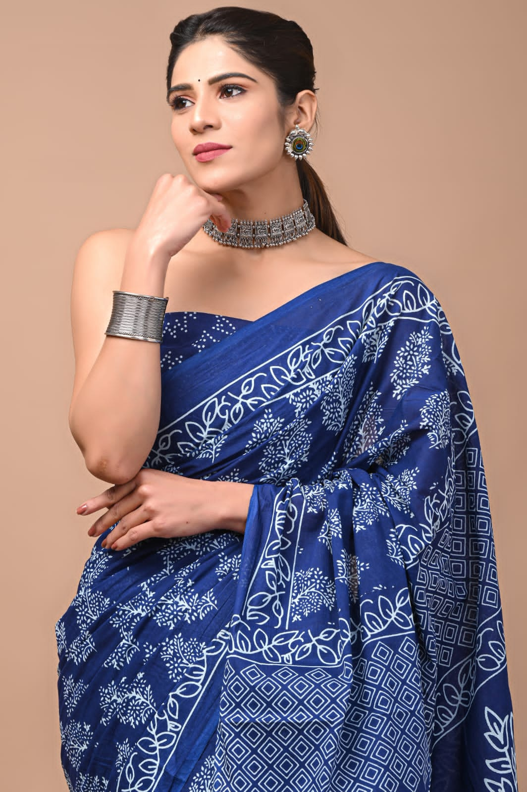 Printed Pure Cotton Mulmul Saree With Blouse