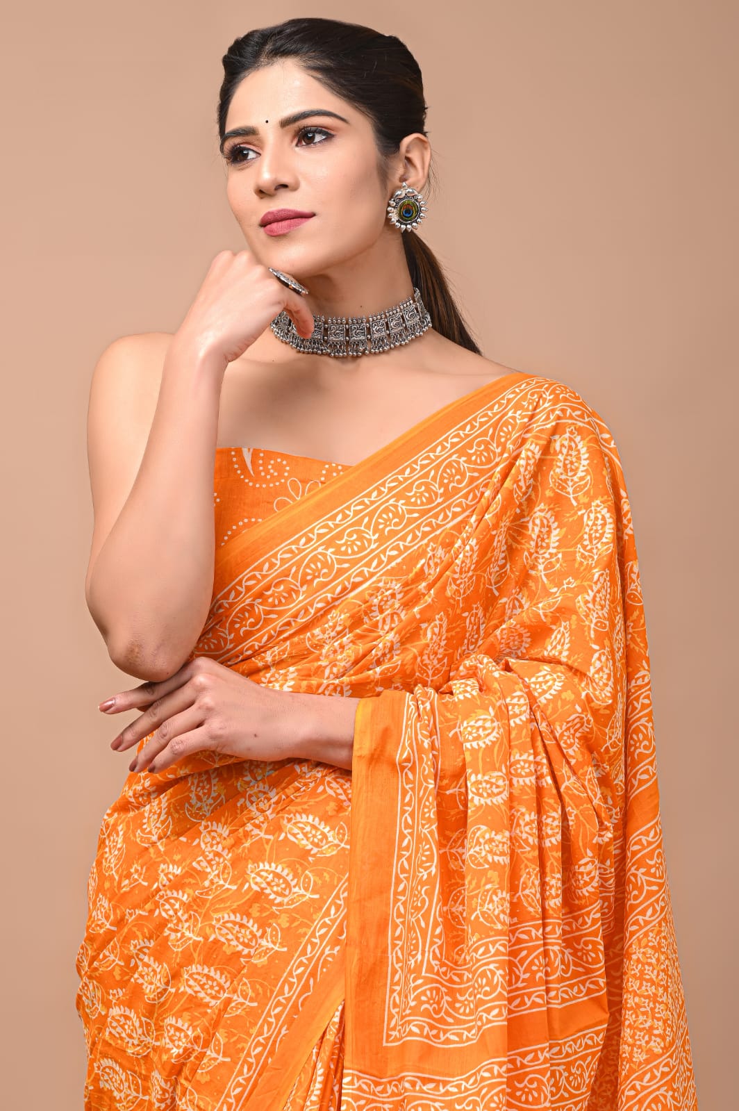 Printed Pure Cotton Mulmul Saree With Blouse