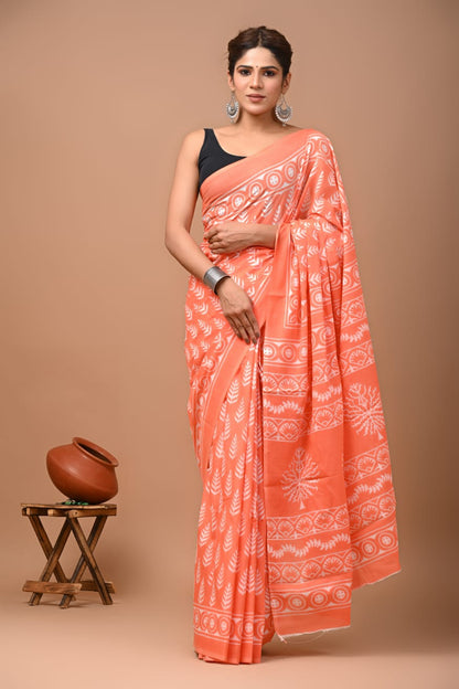 Printed Pure Cotton Mulmul Saree With Blouse