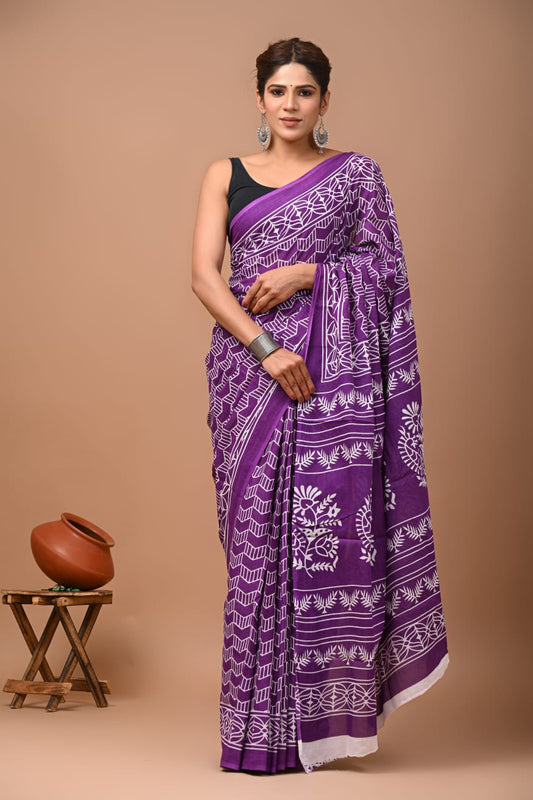 Printed Pure Cotton Mulmul Saree With Blouse