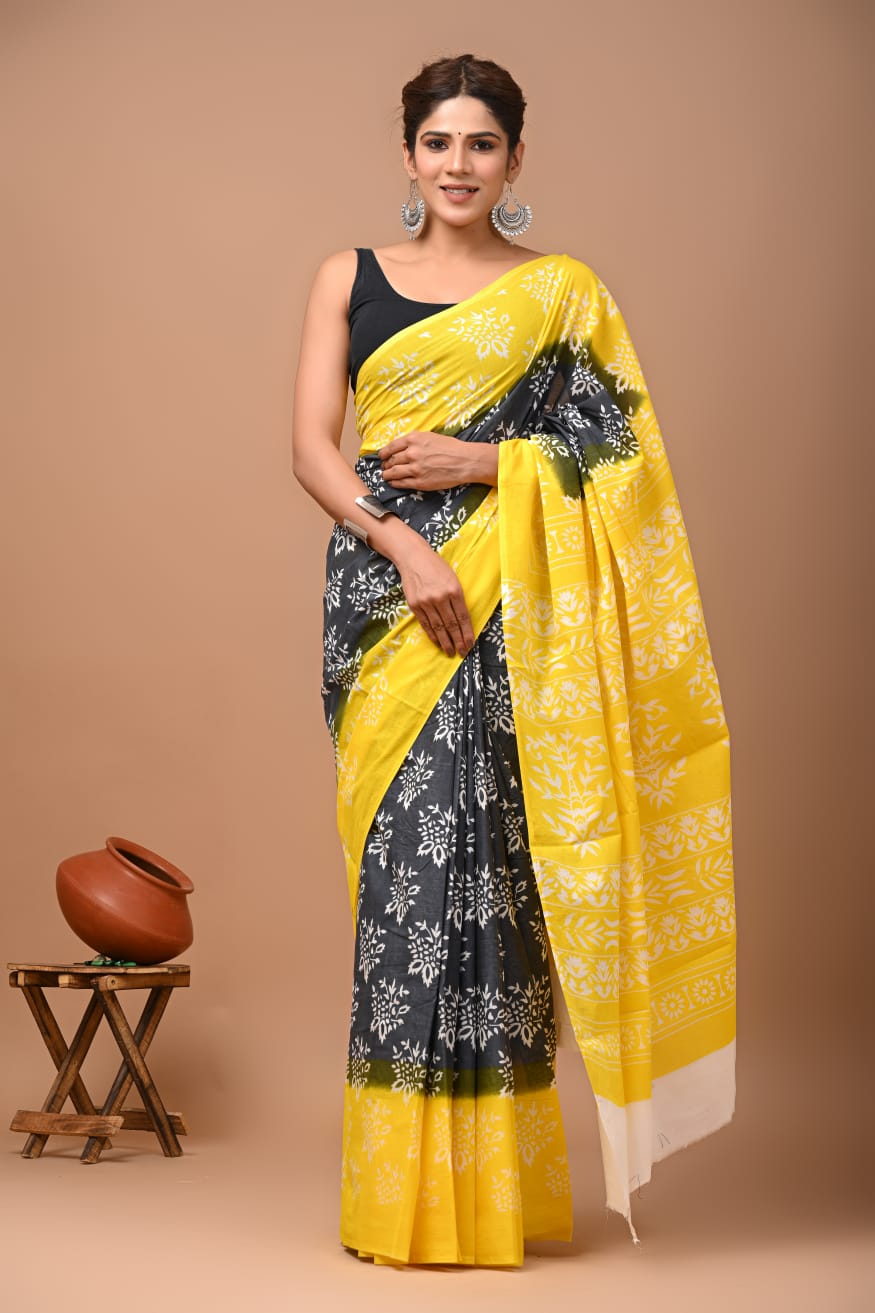 Printed Pure Cotton Mulmul Saree With Blouse