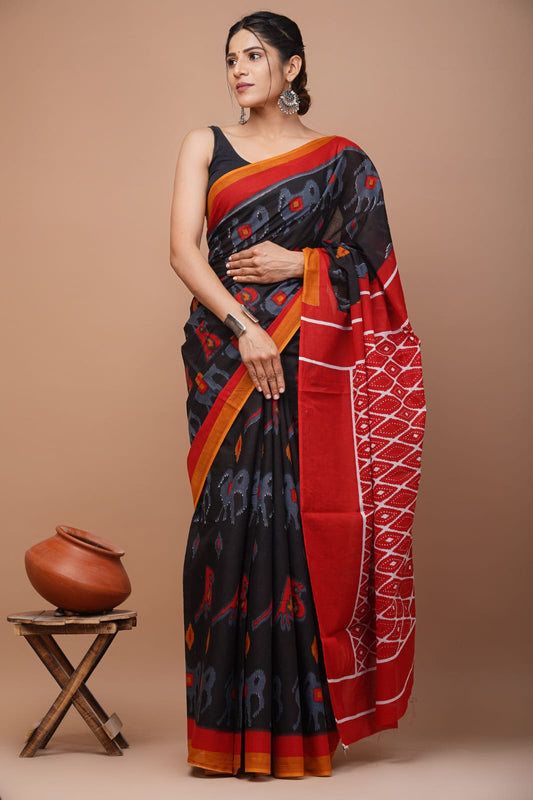 Printed Pure Cotton Mulmul Saree With Blouse