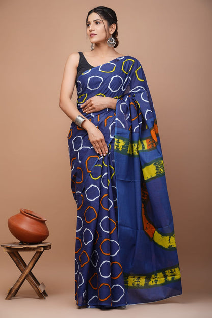 Printed Pure Cotton Mulmul Saree With Blouse