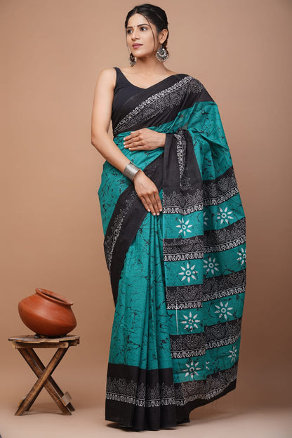 Printed Pure Cotton Mulmul Saree With Blouse