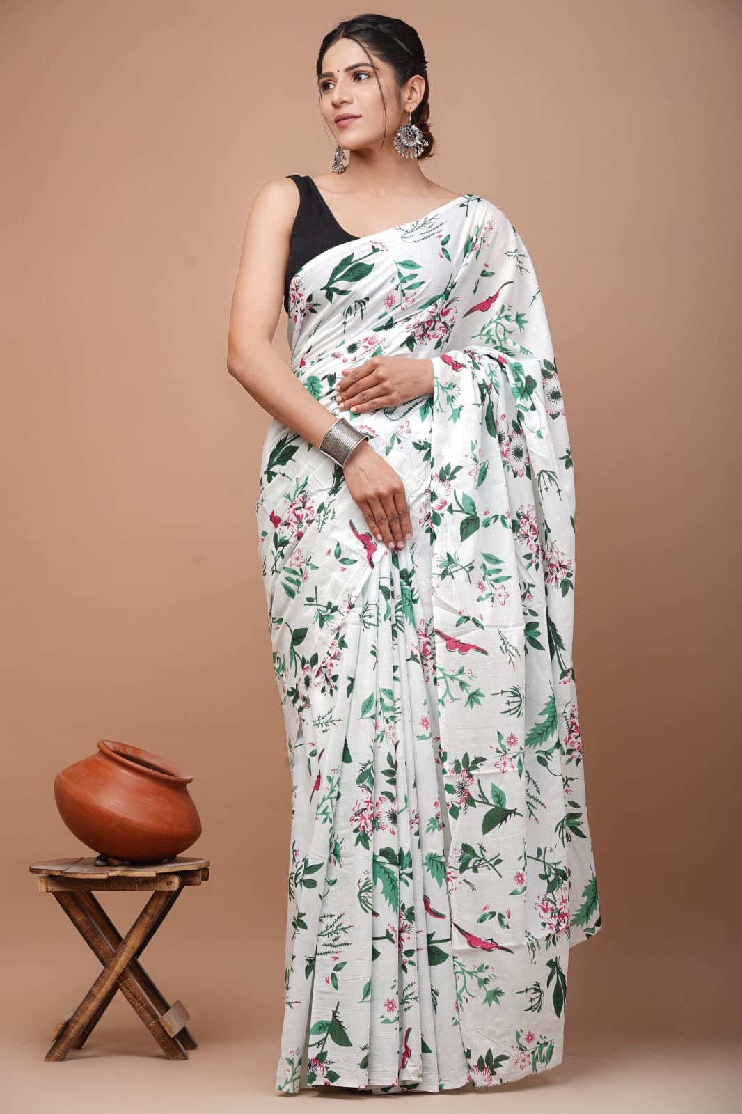 Printed Pure Cotton Mulmul Saree With Blouse