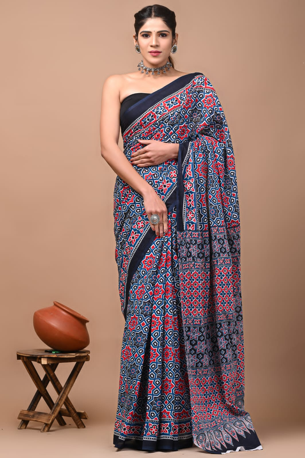 Printed Pure Cotton Mulmul Saree With Blouse