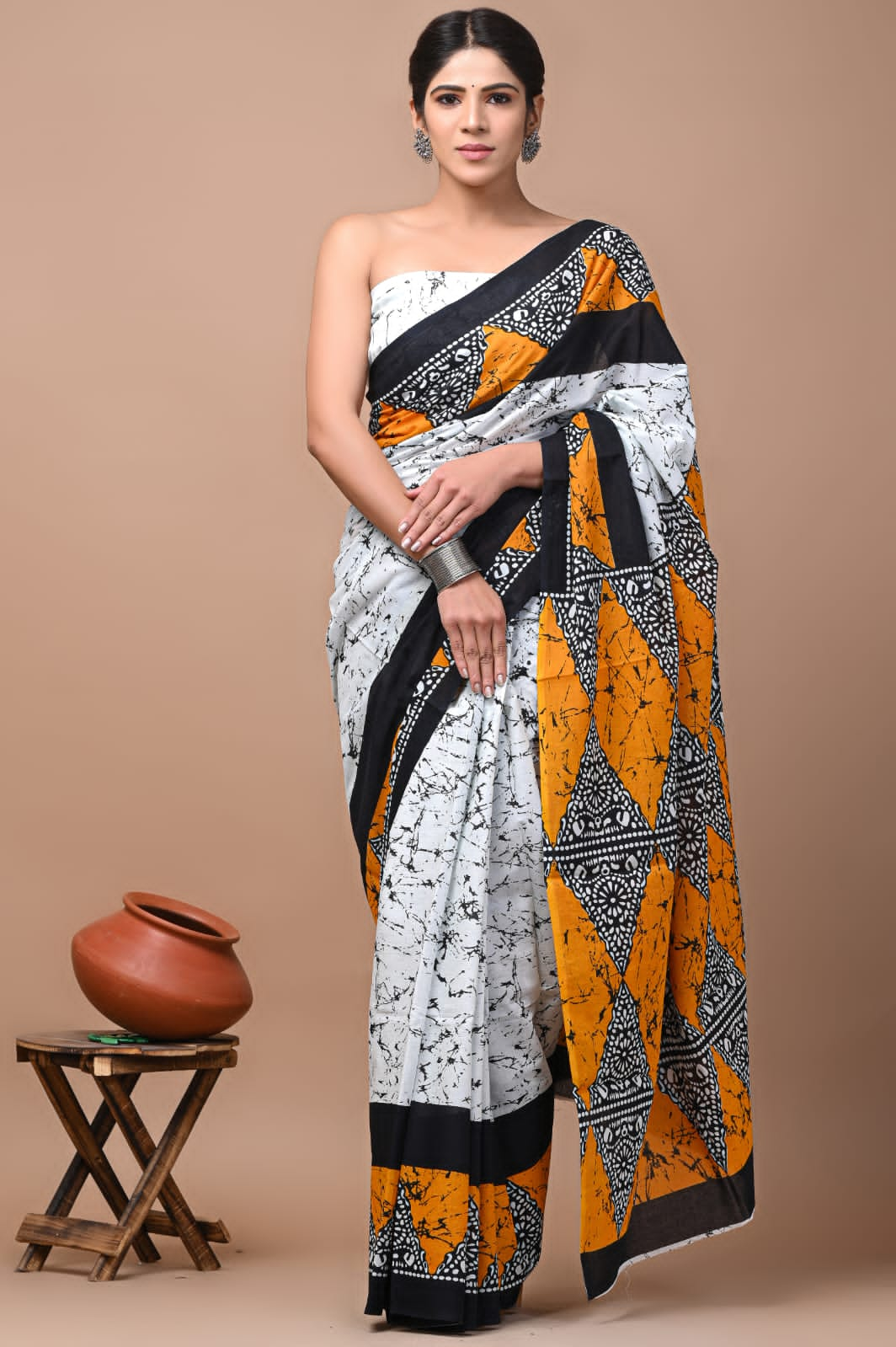 Printed Pure Cotton Mulmul Saree With Blouse