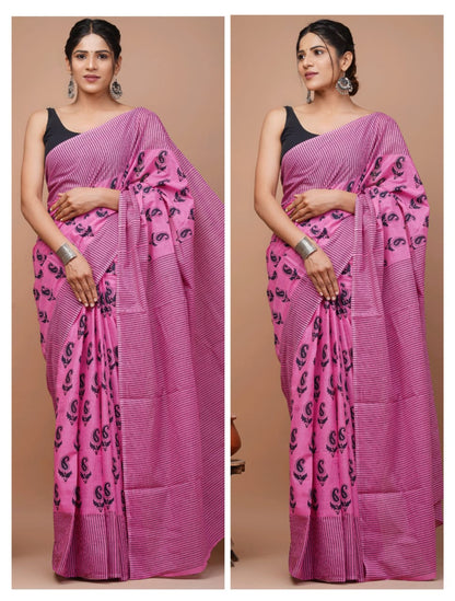 Printed Pure Cotton Mulmul Saree With Blouse