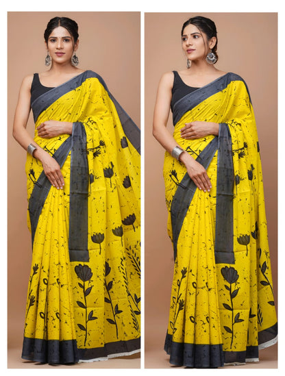 Printed Pure Cotton Mulmul Saree With Blouse