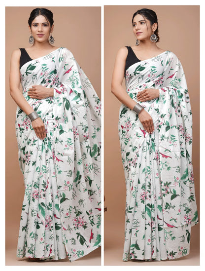 Printed Pure Cotton Mulmul Saree With Blouse