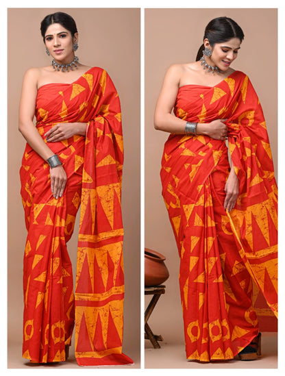 Printed Pure Cotton Mulmul Saree With Blouse