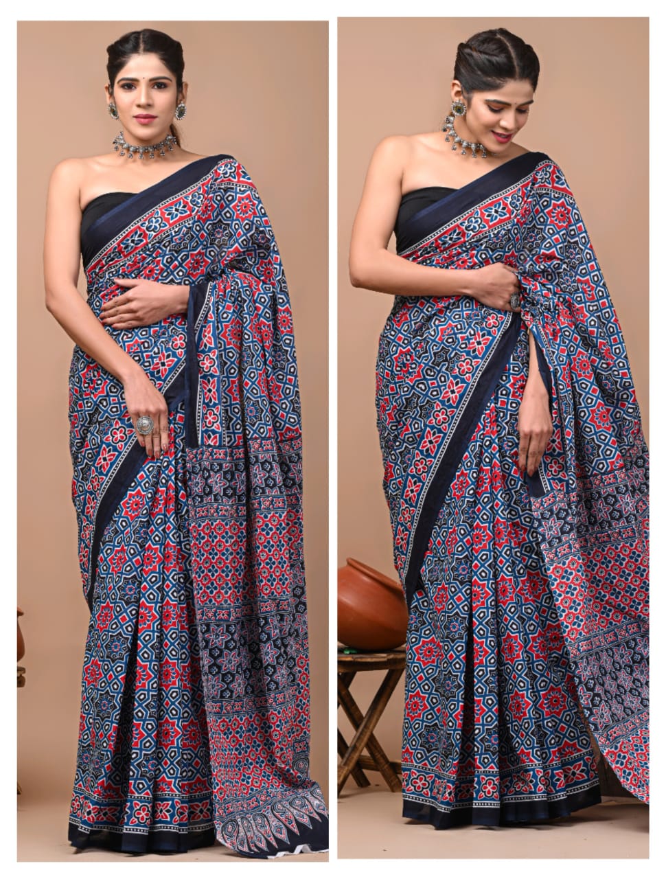 Printed Pure Cotton Mulmul Saree With Blouse