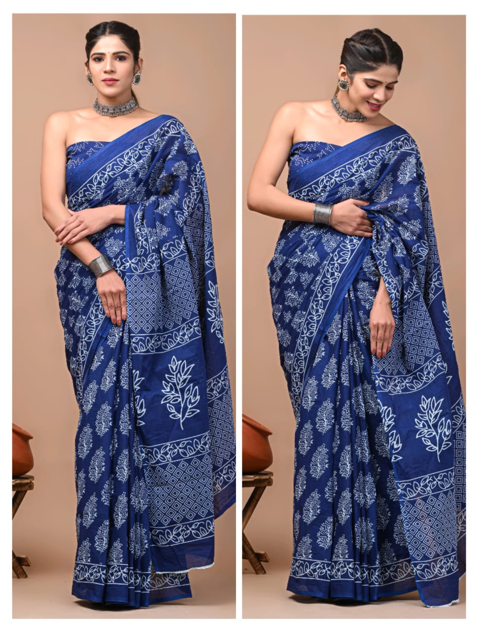 Printed Pure Cotton Mulmul Saree With Blouse