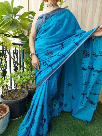 Printed Pure Cotton Mulmul Saree With Blouse