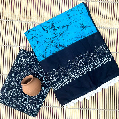 Printed Pure Cotton Mulmul Saree With PomPom Lace